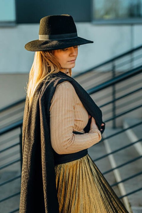 Żakardowa chusta do noszenia dzieci, 59% bawełna, 41% wełna merino - PAWI OGON - PITCH BLACK - rozmiar L