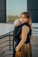 Żakardowa chusta do noszenia dzieci, 59% bawełna, 41% wełna merino - PAWI OGON - PITCH BLACK - rozmiar S