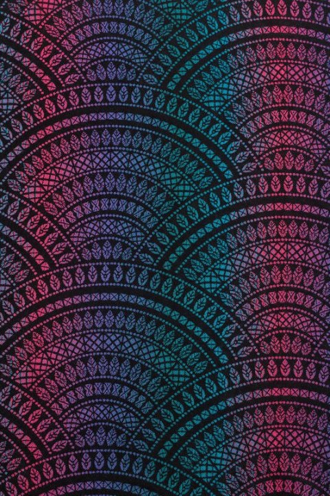 Żakardowa chusta do noszenia dzieci, 60% bawełna, 28% wełna merino, 8% jedwab, 4% kaszmir - PAWI OGON - CZARNY OPAL - rozmiar L