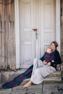 Żakardowa chusta do noszenia dzieci, 60% bawełna, 28% wełna merino, 8% jedwab, 4% kaszmir - PAWI OGON - CZARNY OPAL - rozmiar M