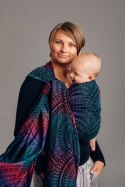 Żakardowa chusta do noszenia dzieci, 60% bawełna, 28% wełna merino, 8% jedwab, 4% kaszmir - PAWI OGON - CZARNY OPAL - rozmiar M