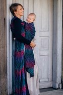 Żakardowa chusta do noszenia dzieci, 60% bawełna, 28% wełna merino, 8% jedwab, 4% kaszmir - PAWI OGON - CZARNY OPAL - rozmiar S
