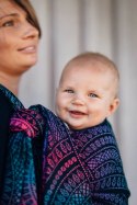 Żakardowa chusta do noszenia dzieci, 60% bawełna, 28% wełna merino, 8% jedwab, 4% kaszmir - PAWI OGON - CZARNY OPAL - rozmiar S