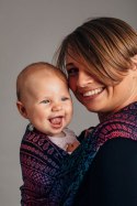 Żakardowa chusta do noszenia dzieci, 60% bawełna, 28% wełna merino, 8% jedwab, 4% kaszmir - PAWI OGON - CZARNY OPAL - rozmiar S