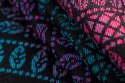 Żakardowa chusta do noszenia dzieci, 60% bawełna, 28% wełna merino, 8% jedwab, 4% kaszmir - PAWI OGON - CZARNY OPAL - rozmiar S