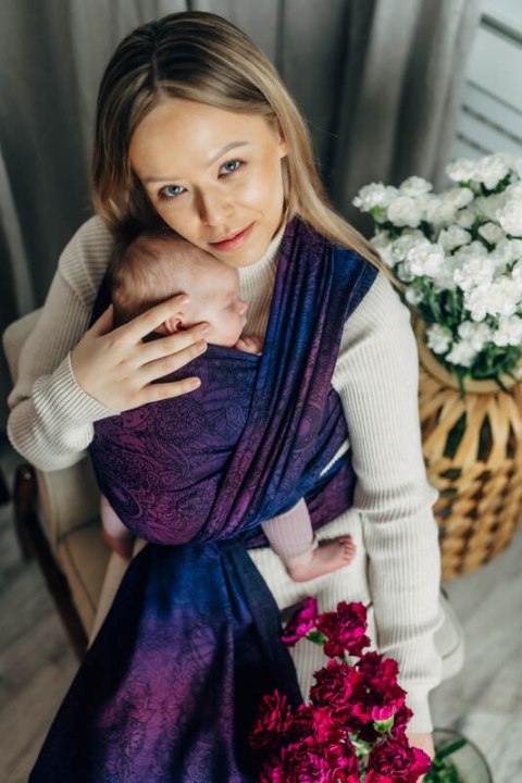 Żakardowa chusta do noszenia dzieci, bawełna - DZIKIE WINO - BOUQUET - rozmiar XS