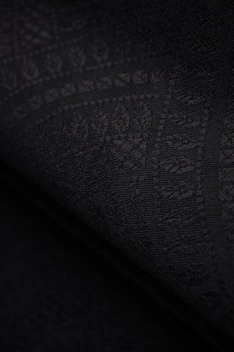 Żakardowa chusta do noszenia dzieci, 59% bawełna, 41% wełna merino - PAWI OGON - PITCH BLACK - rozmiar XL