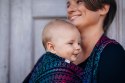 Żakardowa chusta do noszenia dzieci, 60% bawełna, 28% wełna merino, 8% jedwab, 4% kaszmir - PAWI OGON - CZARNY OPAL - rozmiar XL