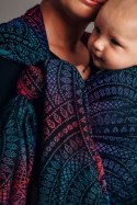 Żakardowa chusta do noszenia dzieci, 60% bawełna, 28% wełna merino, 8% jedwab, 4% kaszmir - PAWI OGON - CZARNY OPAL - rozmiar XL