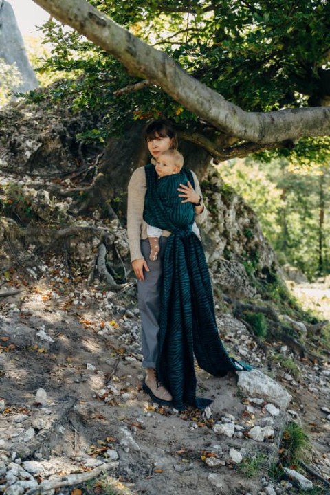 Żakardowa chusta do noszenia dzieci (63% bawełna, 37% wełna merino) - ZEBRA - SAVANNA - rozmiar S