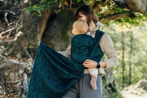 Żakardowa chusta do noszenia dzieci (63% bawełna, 37% wełna merino) - ZEBRA - SAVANNA - rozmiar S