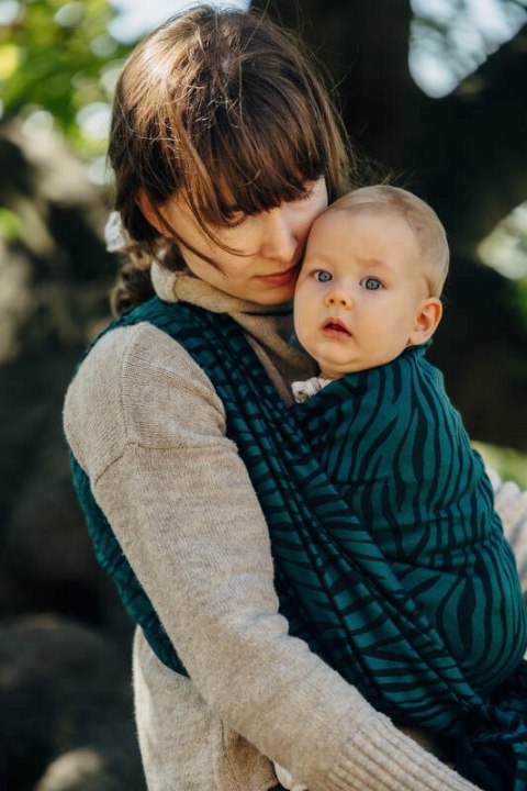 Żakardowa chusta do noszenia dzieci (63% bawełna, 37% wełna merino) - ZEBRA - SAVANNA - rozmiar S