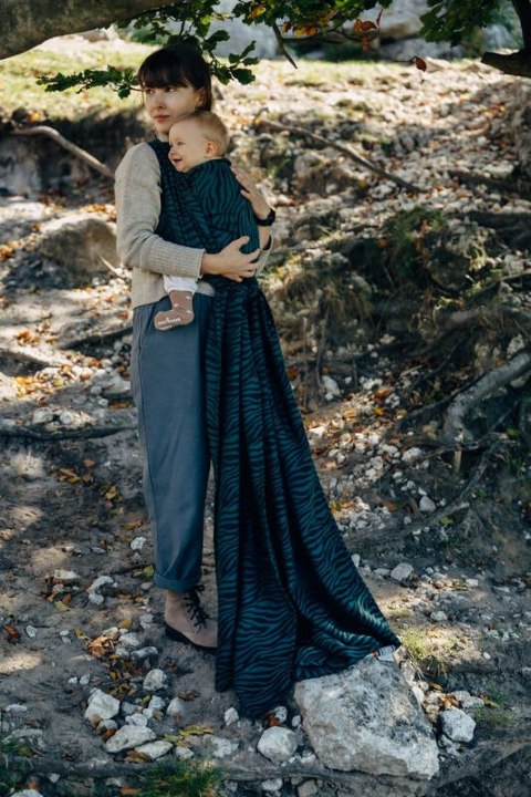 Żakardowa chusta do noszenia dzieci (63% bawełna, 37% wełna merino) - ZEBRA - SAVANNA - rozmiar XS