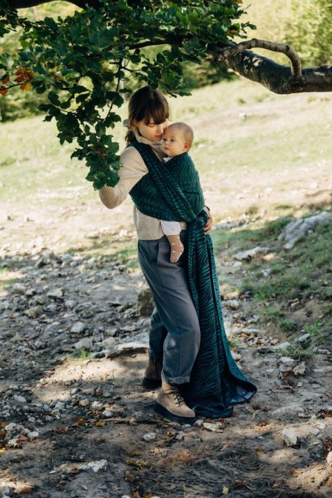 Żakardowa chusta do noszenia dzieci (63% bawełna, 37% wełna merino) - ZEBRA - SAVANNA - rozmiar XS