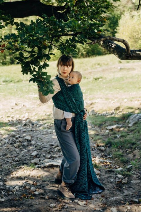 Żakardowa chusta do noszenia dzieci (63% bawełna, 37% wełna merino) - ZEBRA - SAVANNA - rozmiar XS