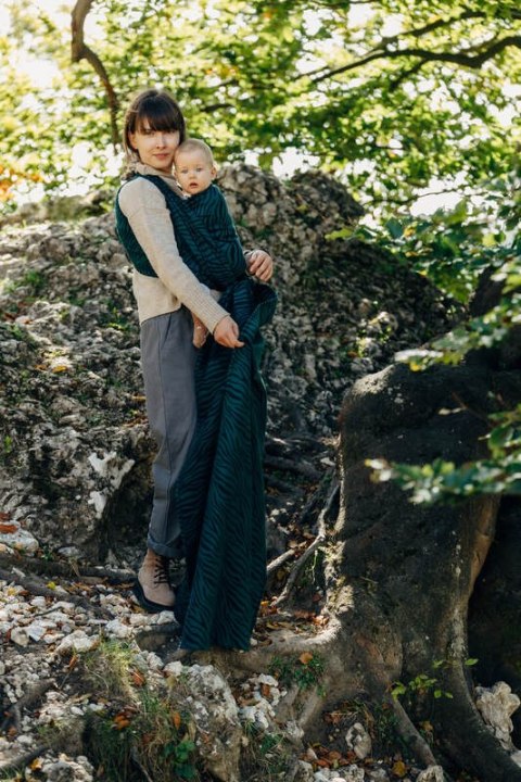 Żakardowa chusta do noszenia dzieci (63% bawełna, 37% wełna merino) - ZEBRA - SAVANNA - rozmiar XS