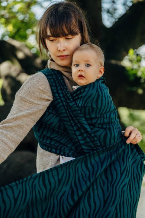 Żakardowa chusta do noszenia dzieci (63% bawełna, 37% wełna merino) - ZEBRA - SAVANNA - rozmiar XS