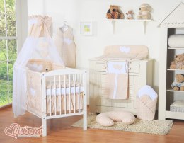 Bobono Baldachim z tiulu- Serduszka białe grochy na beżu