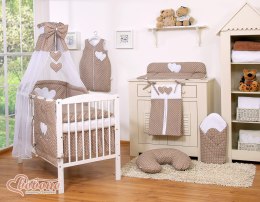 Bobono Baldachim z tiulu- Serduszka białe grochy na brązie