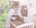 Bobono Baldachim z tiulu- Serduszka białe grochy na brązie