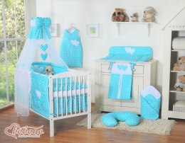 Bobono Baldachim z tiulu- Serduszka białe grochy na turkusie