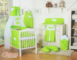 Bobono Baldachim z tiulu- Serduszka białe grochy na zielonym