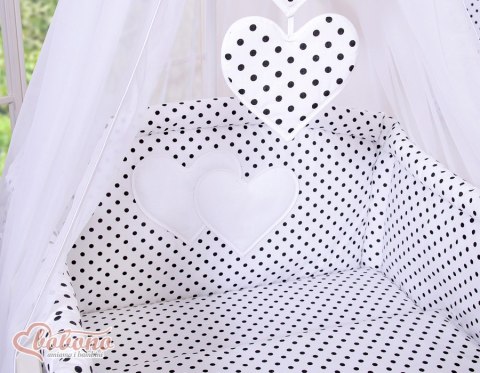 Bobono Baldachim z tiulu- Serduszka czarne grochy na białym tle