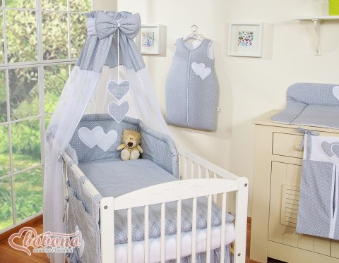 Bobono Baldachim z tiulu- Serduszka kropki na szarym