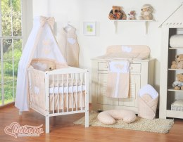 Bobono Baldachim z tkaniny- Serduszka białe grochy na beżowym