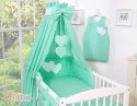 Bobono Baldachim z tkaniny- Serduszka białe grochy na mięcie