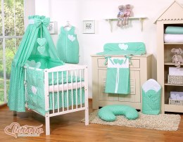 Bobono Baldachim z tkaniny- Serduszka białe grochy na mięcie