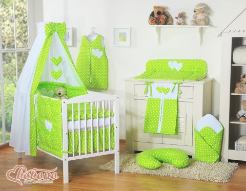 Bobono Baldachim z tkaniny- Serduszka białe grochy na zielonym