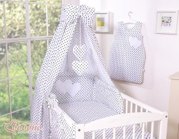 Bobono Baldachim z tkaniny- Serduszka czarne grochy na białym tle