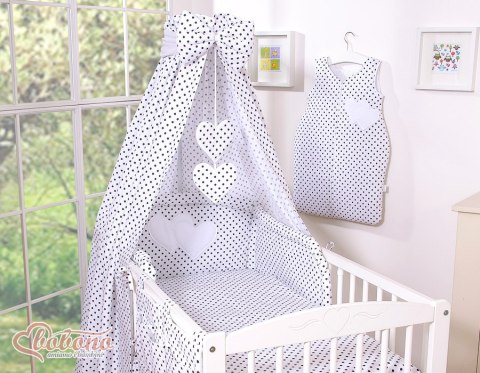 Bobono Baldachim z tkaniny- Serduszka czarne grochy na białym tle