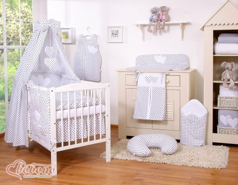 Bobono Baldachim z tkaniny- Serduszka czarne grochy na białym tle