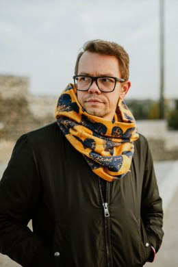 Komin (100% bawełna) - LOVKA MUSZTARDA Z GRANATEM Z BURSZTYNEM