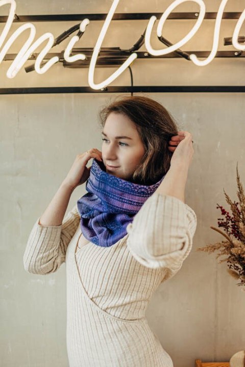 Komin (warstwa zewnętrzna 65% Bawełna 25% Len 10% Jedwab Tussah; warstwa wewnętrzna 100% bawełna) - KOSMICZNA KORONKA Z SUGILITE