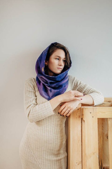 Komin (warstwa zewnętrzna 65% Bawełna 25% Len 10% Jedwab Tussah; warstwa wewnętrzna 100% bawełna) - KOSMICZNA KORONKA Z SUGILITE