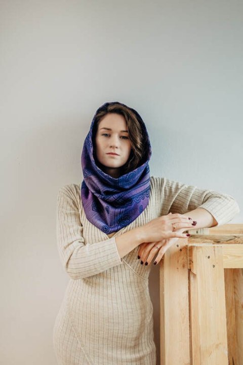 Komin (warstwa zewnętrzna 65% Bawełna 25% Len 10% Jedwab Tussah; warstwa wewnętrzna 100% bawełna) - KOSMICZNA KORONKA Z SUGILITE