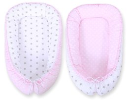 Bobono Kokon niemowlęcy dwustronny kojec otulacz Premium BOBONO- grochy na różu/ szare gwiazdki