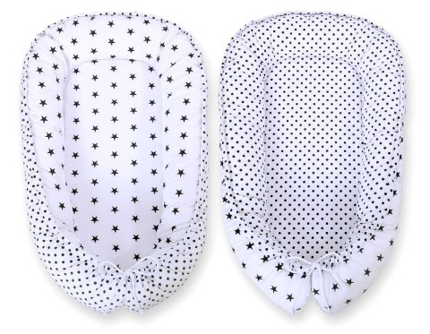 Bobono Kokon niemowlęcy dwustronny kojec otulacz Premium BOBONO- gwiazdki czarne/ grochy