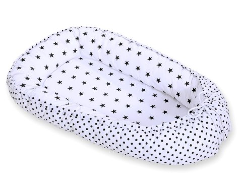 Bobono Kokon niemowlęcy dwustronny kojec otulacz Premium BOBONO- gwiazdki czarne/ grochy