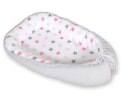 Bobono Kokon niemowlęcy dwustronny kojec otulacz Premium BOBONO- gwiazdy różowo-szare/szary