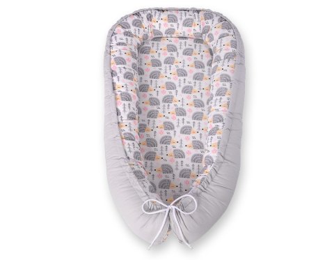 Bobono Kokon niemowlęcy dwustronny kojec otulacz Premium BOBONO- jeżyki szare