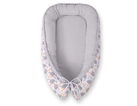 Bobono Kokon niemowlęcy dwustronny kojec otulacz Premium BOBONO- jeżyki szare