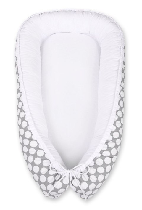 Bobono Kokon niemowlęcy dwustronny kojec otulacz Premium BOBONO- kółeczka szare/biały