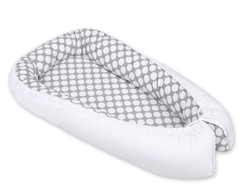 Bobono Kokon niemowlęcy dwustronny kojec otulacz Premium BOBONO- kółeczka szare/biały