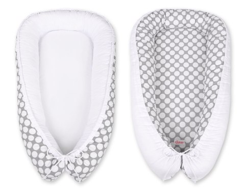 Bobono Kokon niemowlęcy dwustronny kojec otulacz Premium BOBONO- kółeczka szare/biały