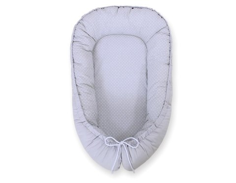 Bobono Kokon niemowlęcy dwustronny kojec otulacz Premium BOBONO- kropki na szarym/szary