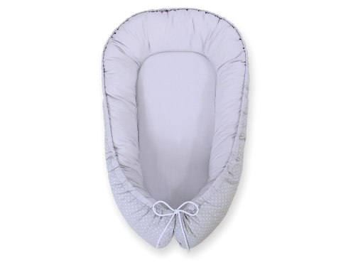 Bobono Kokon niemowlęcy dwustronny kojec otulacz Premium BOBONO- kropki na szarym/szary